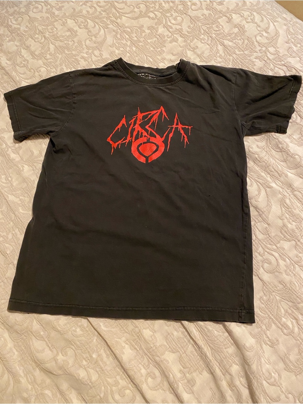 Black Short-Sleeve Tee with Red Graphic Logo